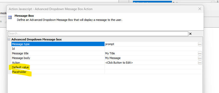 Builder for Prompt style Advanced Dropdown Message box.